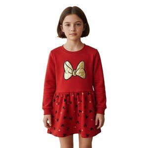 Disney Minnie Mouse Girls Dress Size 4 Red Knee Length Long Sleeve